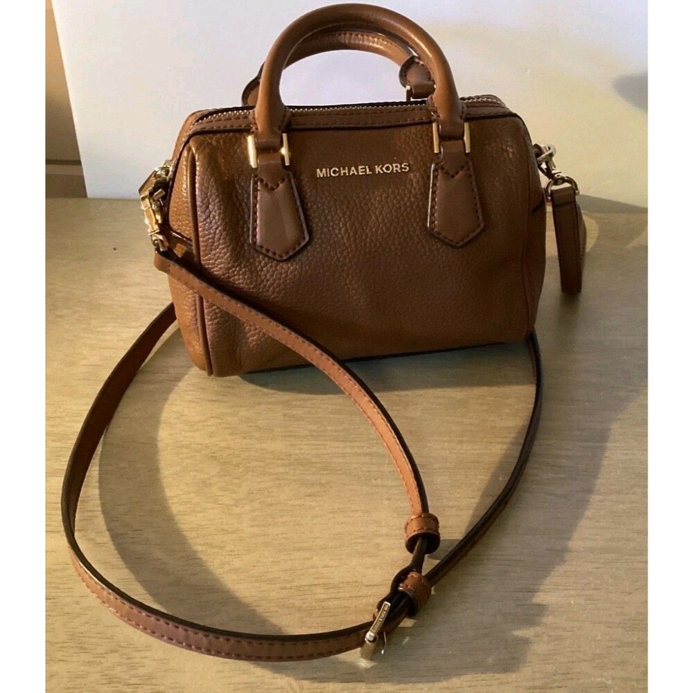 Michael Kors Brown Pebbled Mini Satchel Crossbody Zip Detachable Strap